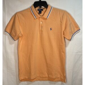 Polo Ralph Lauren Mens Peach Orange Tipped Polo Shirt Cotton Pique Size L 16/18
